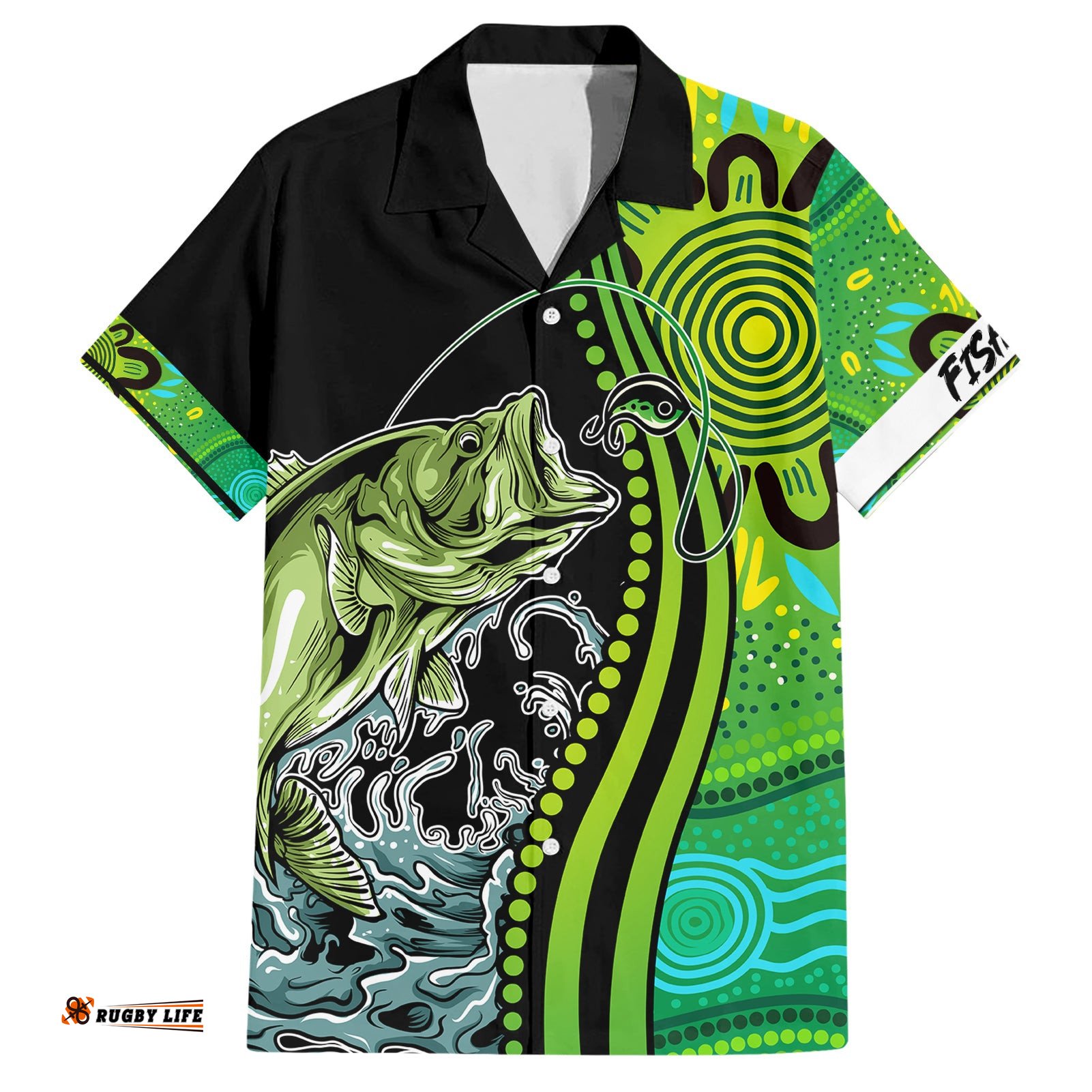 Australia Fishing Hawaiian Shirt Aboriginal Rise And Shine A Bass Fish Jumps Out Of Water And Aboriginal Patterns Inspired