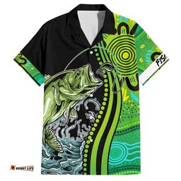 Australia Fishing Hawaiian Shirt Aboriginal Rise And Shine A Bass Fish Jumps Out Of Water And Aboriginal Patterns Inspired