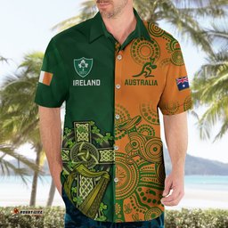 Custom Australia And Ireland Rugby Hawaiian Shirt World Cup Walllabies With Shamrocks