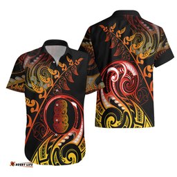 New Zealand Hawaiian Shirt Aotearoa HeiTiki Maori Fern Tattoo Arty