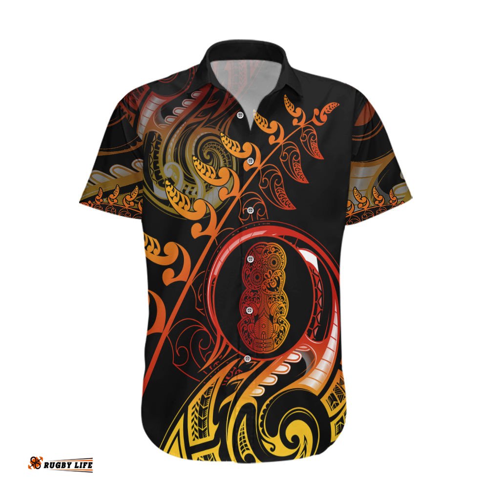 New Zealand Hawaiian Shirt Aotearoa HeiTiki Maori Fern Tattoo Arty