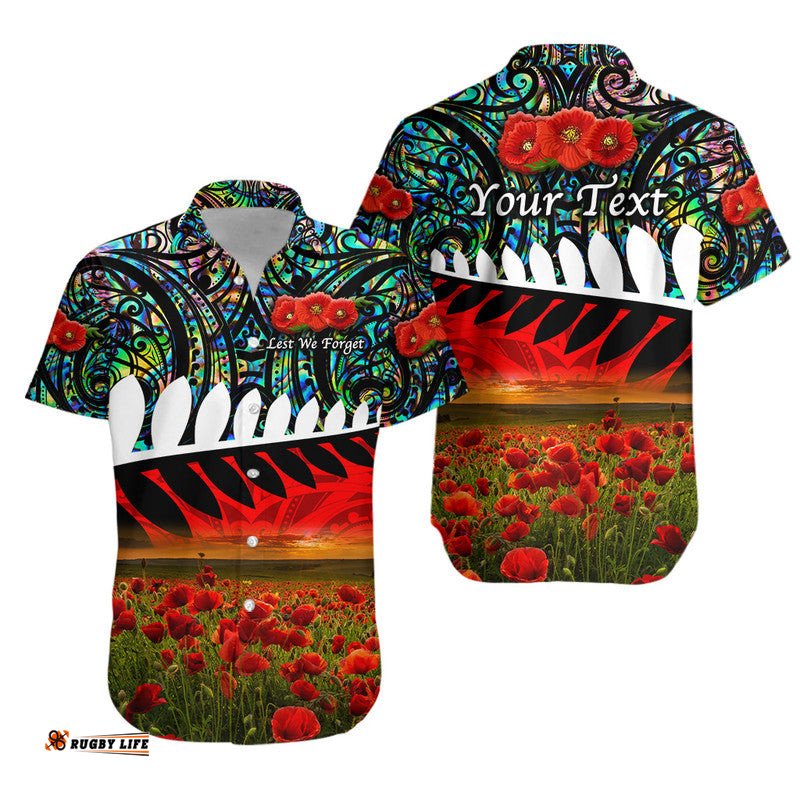 Custom Personalised New Zealand Maori ANZAC Hawaiian Shirt Poppy Vibes Paua Shell