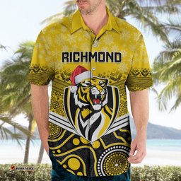 Custom Richmond Football Christmas Hawaiian Shirt Merry Xmas Mix Aboriginal Art