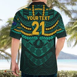 Custom Wallabies Rugby Hawaiian Shirt Polynesian and Aboriginal Special Green Version