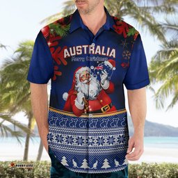 Personalised Christmas In July Hawaiian Shirt Happy Santa Claus With Australia Map Blue Style