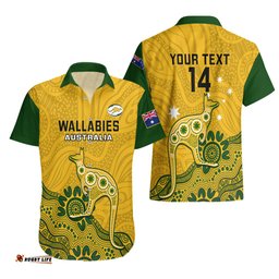 Custom Australia Rugby Hawaiian Shirt Wallabies Kangaroo Indigenous Art