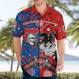 NRL Knights and Dragons Together Hawaiian Shirt Boomerang Indigenous Dots