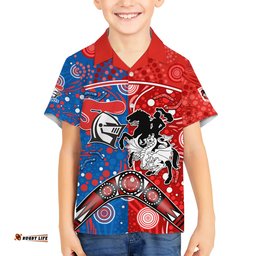 NRL Knights and Dragons Together Hawaiian Shirt Boomerang Indigenous Dots