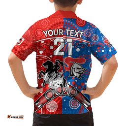 NRL Knights and Dragons Together Hawaiian Shirt Boomerang Indigenous Dots
