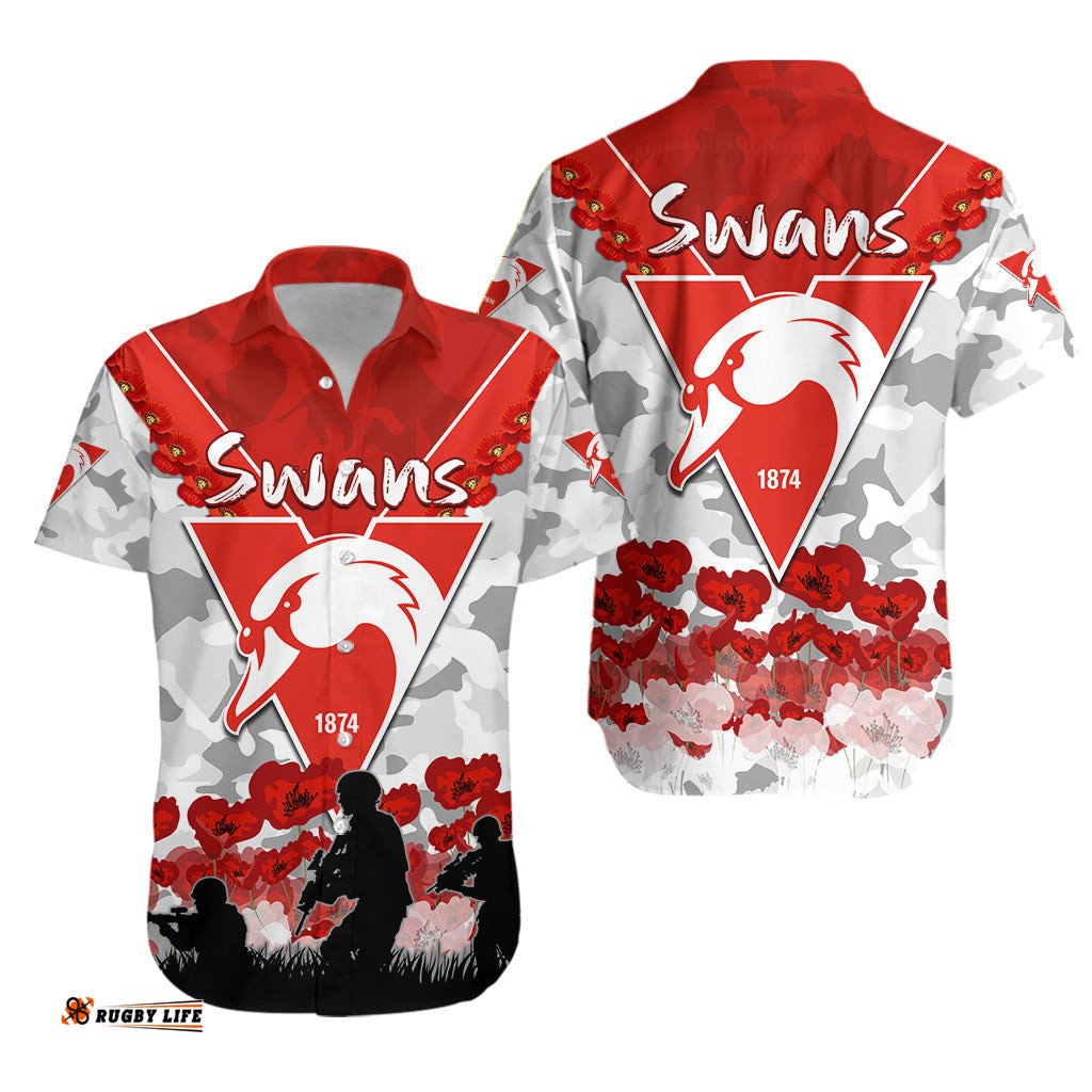 Swans ANZAC Hawaiian Shirt Bloods Sydney Poppy Flowers