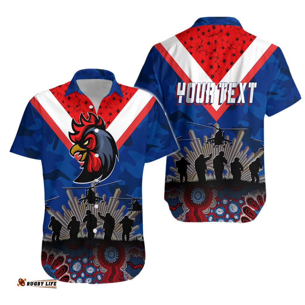 Roosters Rugby Personalised Hawaiian Shirt ANZAC Day Camouflage Vibes
