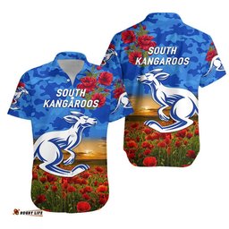 South Alice Football Club Kangaroos ANZAC Hawaiian Shirt Poppy Vibes