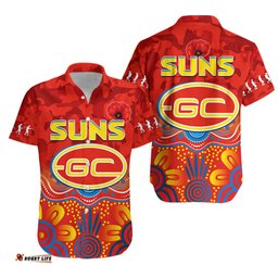 Suns ANZAC Hawaiian Shirt Gold Coast Aboriginal Poppy