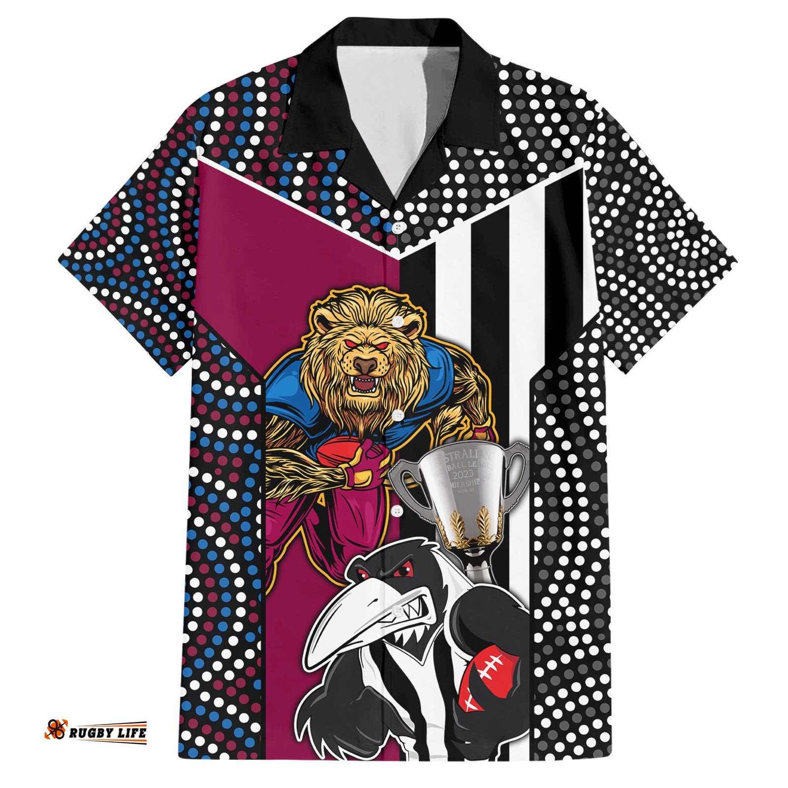 Custom AFL Magpies Combine Lions Hawaiian Shirt Together Go Champions