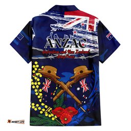 Australia And New Zealand ANZAC Day Hawaiian Shirt Lest We Forget Silver Fern With Golden Wattle