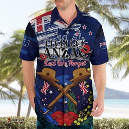 Australia And New Zealand ANZAC Day Hawaiian Shirt Lest We Forget Silver Fern With Golden Wattle