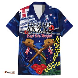 Australia And New Zealand ANZAC Day Hawaiian Shirt Lest We Forget Silver Fern With Golden Wattle