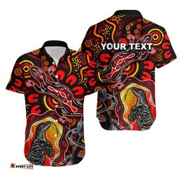Custom Personalised Aboriginal Lizard Hawaiian Shirt Red Color