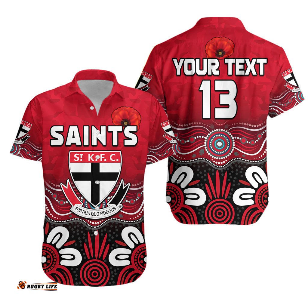 Custom Text and Number Saints ANZAC Hawaiian Shirt St Kilda Aboriginal Remember Them