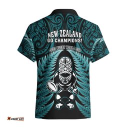 New Zealand Aotearoa Rugby Hawaiian Shirt NZ Tiki With Maori Fern World Cup Turquoise Version