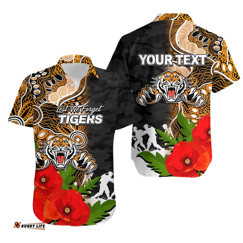 Custom Personalised Tigers ANZAC Day Aboriginal Mix Army Patterns Hawaiian Shirt