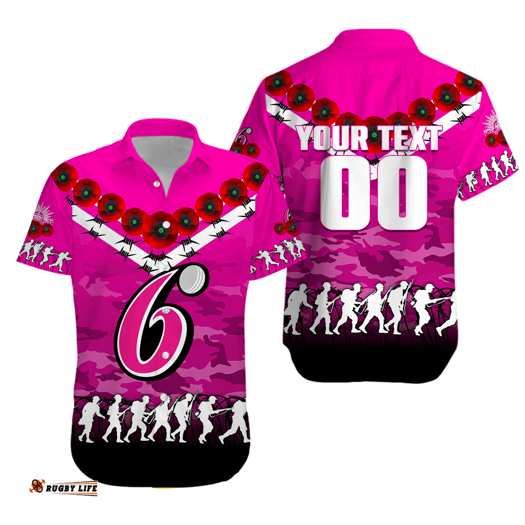 Custom Personalised Sydney Sixers ANZAC Hawaiian Shirt Camouflage With Poppy