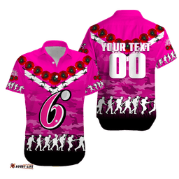 Custom Personalised Sydney Sixers ANZAC Hawaiian Shirt Camouflage With Poppy
