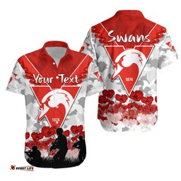 Custom Personalised Swans ANZAC Hawaiian Shirt Bloods Sydney Poppy Flowers