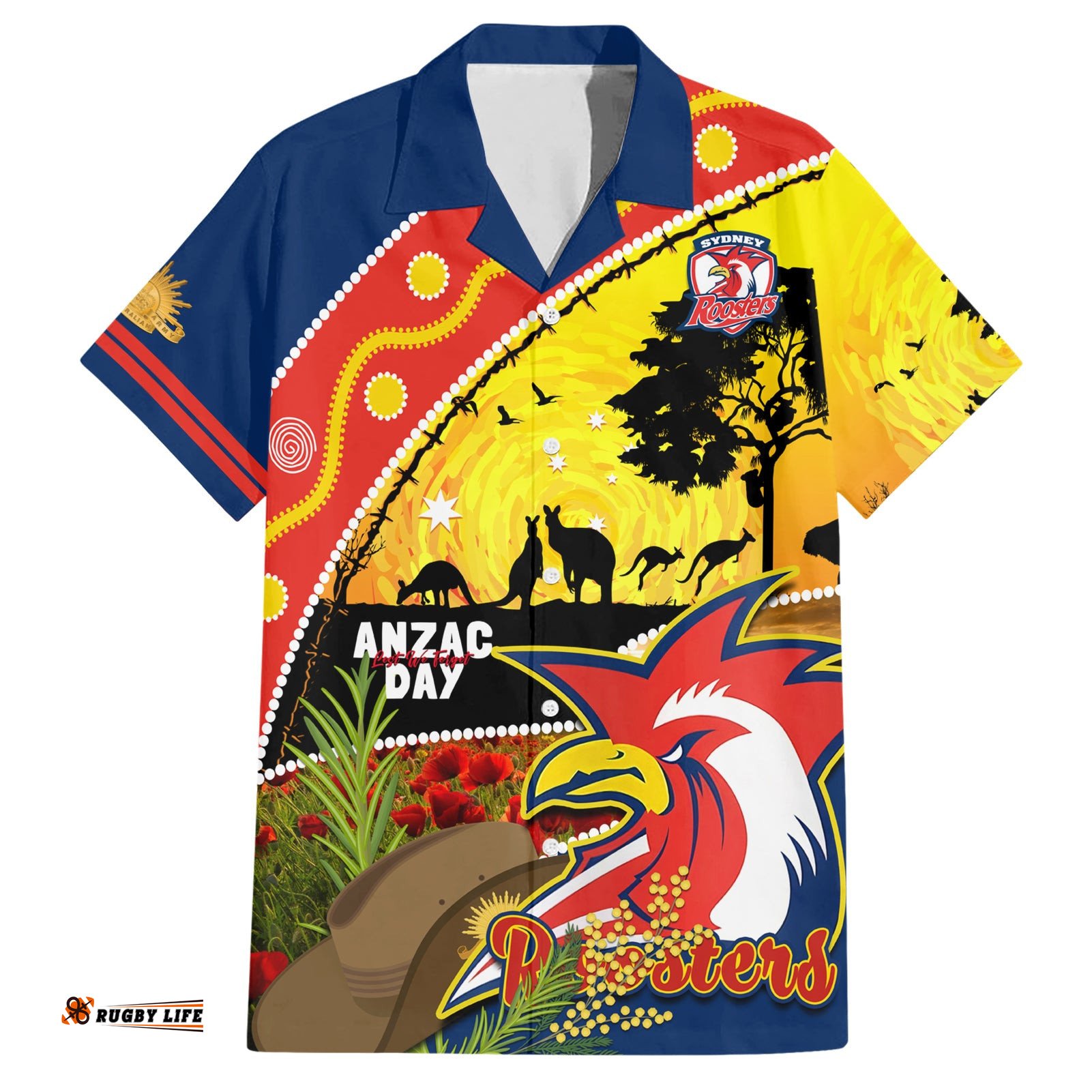 Roosters ANZAC Day Hawaiian Shirt Rosemary Starring Night Style
