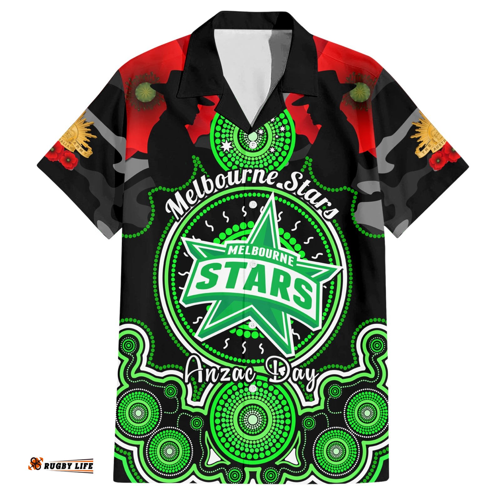 Melbourne Stars ANZAC 2024 Hawaiian Shirt Lest We Forget Poppy Mix Camouflage
