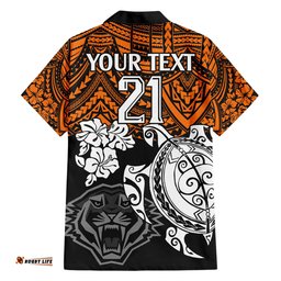 Custom Wests Tigers Rugby Hawaiian Shirt Hibiscus and Turtle With Polynesian Pattern