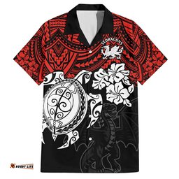 Custom Dragons Rugby Hawaiian Shirt Red V Hibiscus and Turtle With Polynesian Pattern