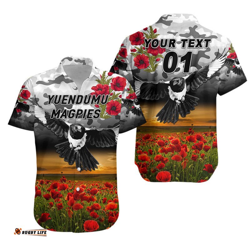 Custom Personalised Yuendumu Magpies Football Club ANZAC Hawaiian Shirt Poppy Vibes