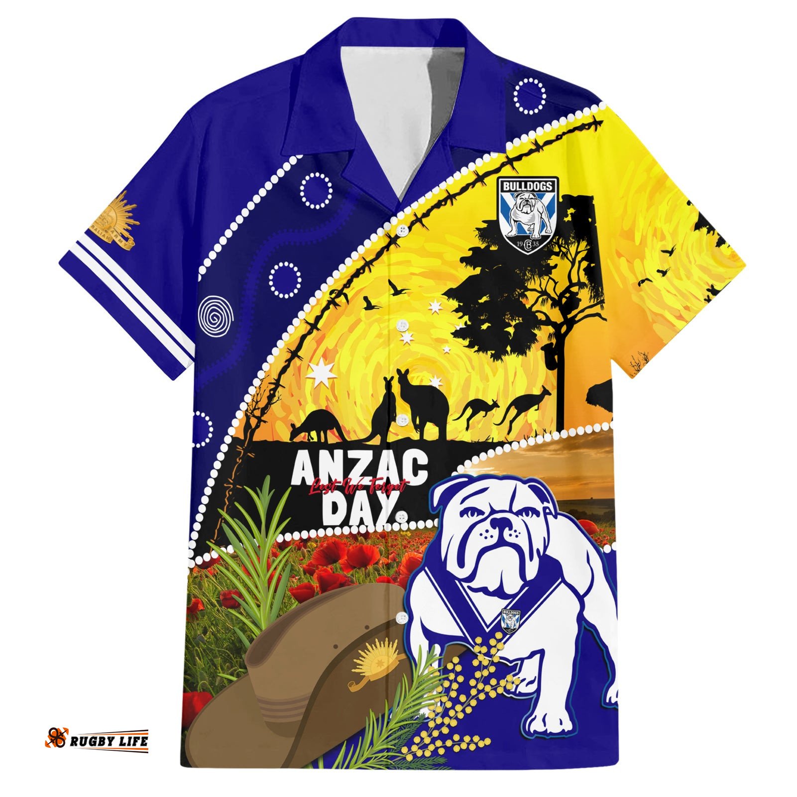 Bulldogs ANZAC Day Hawaiian Shirt Rosemary Starring Night Style