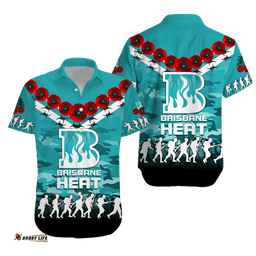 Brisbane Heat ANZAC Hawaiian Shirt Camouflage With Poppy