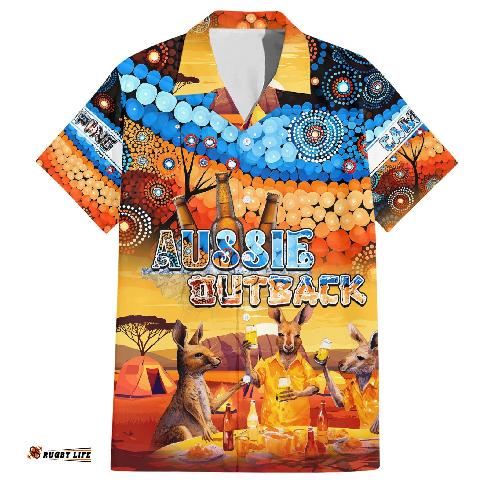 Australia Kangaroo Aboriginal Camping Hawaiian Shirt Aussie Outback Camping with Beer