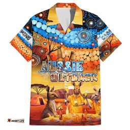 Australia Kangaroo Aboriginal Camping Hawaiian Shirt Aussie Outback Camping with Beer