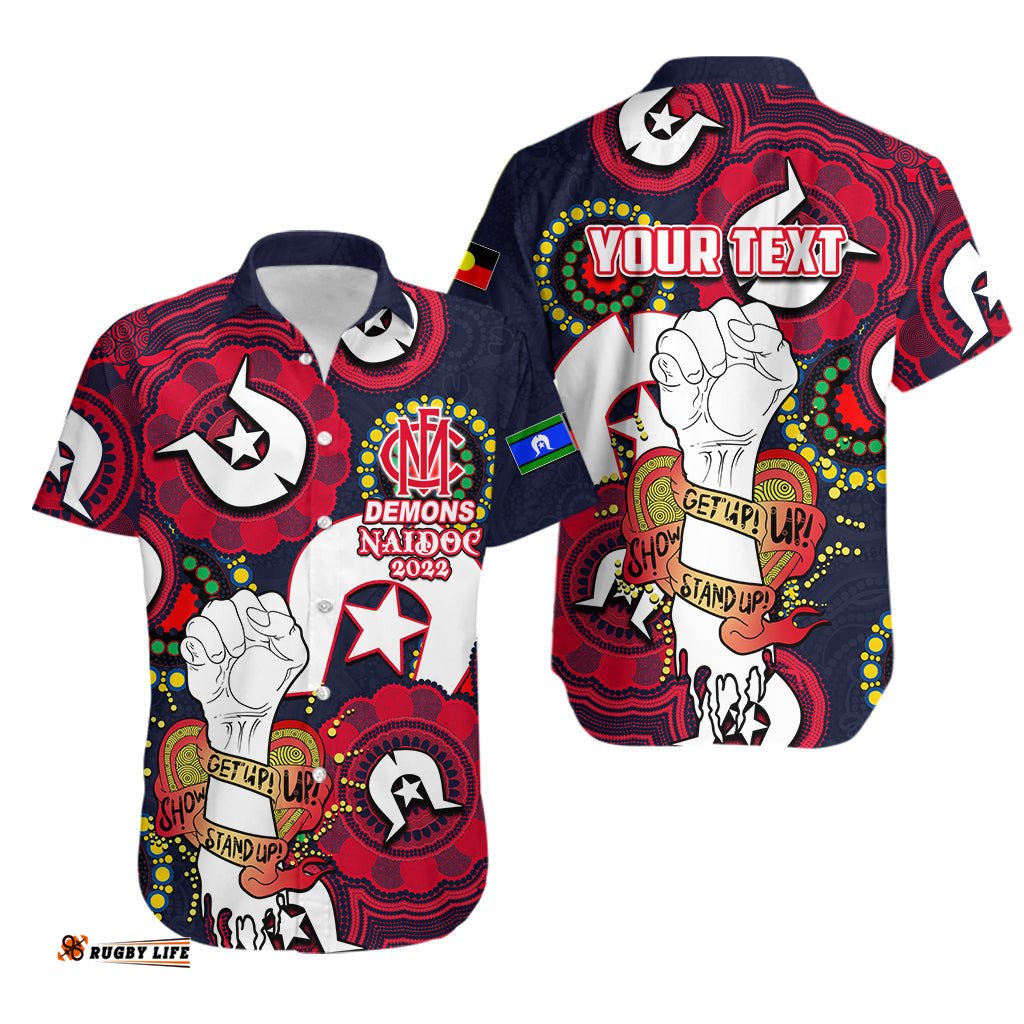Custom Personalised Demons Australian Football Hawaiian Shirt NAIDOC Week Let's Fight Together