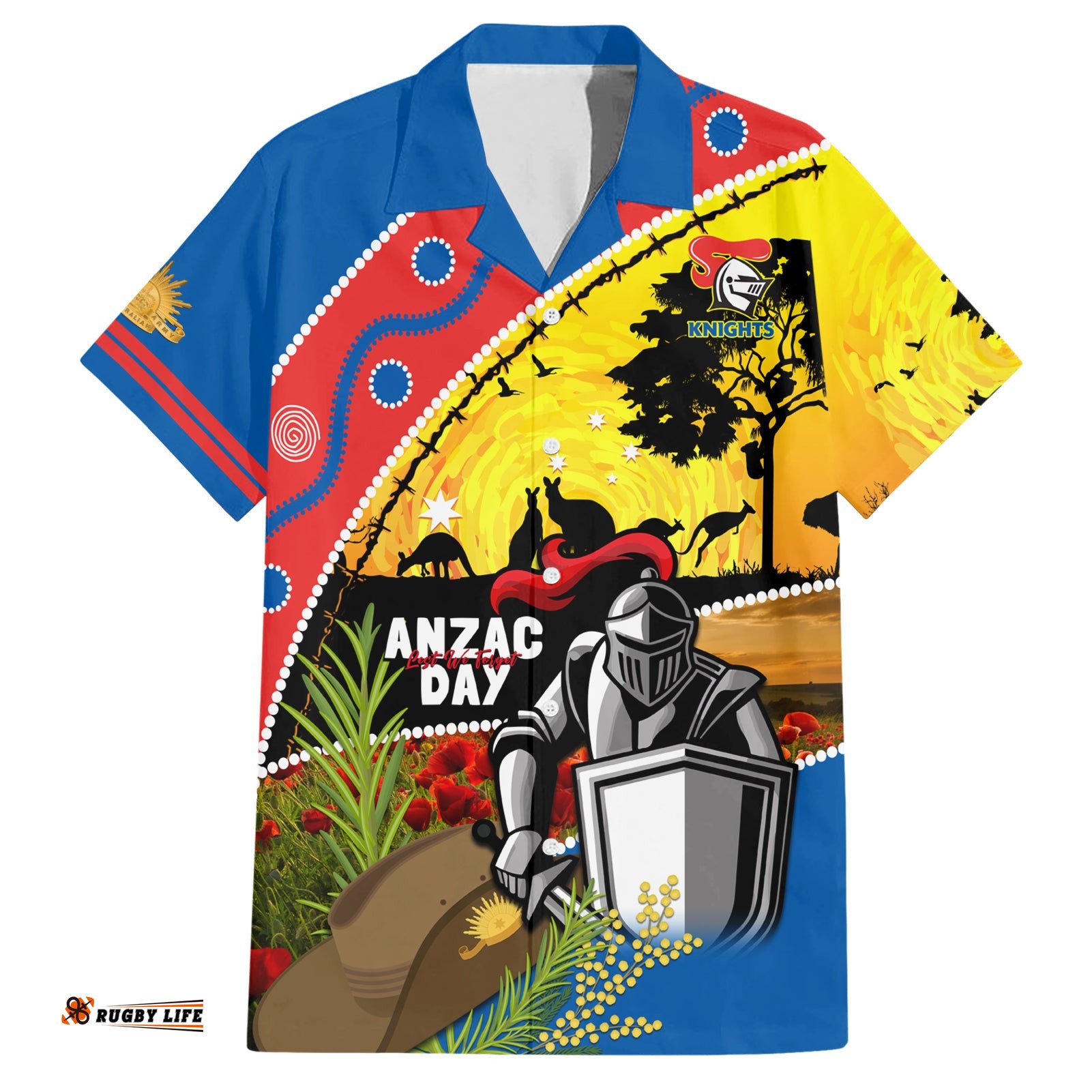 Knights Rugby ANZAC Day Hawaiian Shirt Novocastrians Mascot Rosemary Starry Night