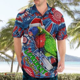 Australia Lorikeet Aboriginal Rainbow Tie Dye Merry Christmas Hawaiian Shirt