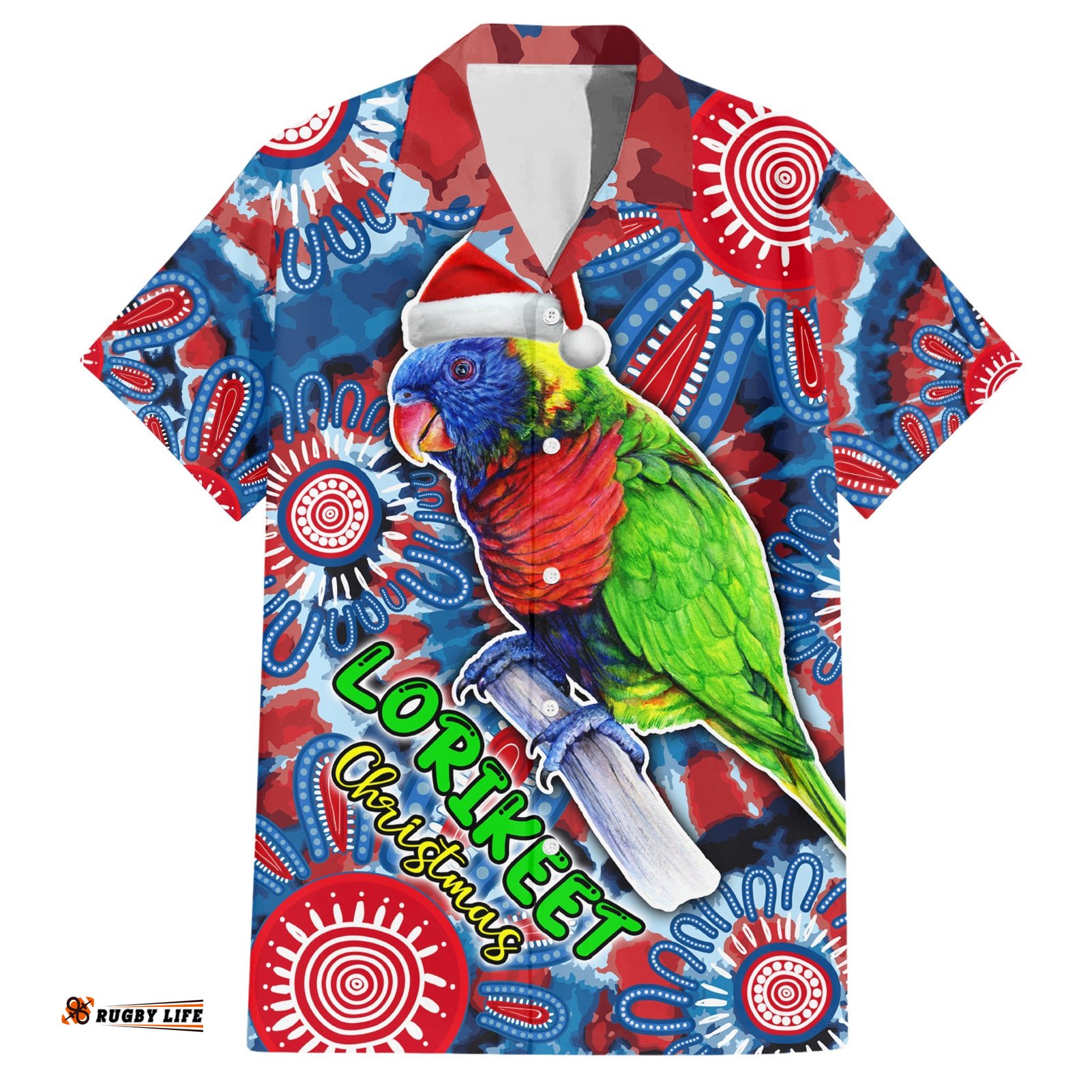 Australia Lorikeet Aboriginal Rainbow Tie Dye Merry Christmas Hawaiian Shirt