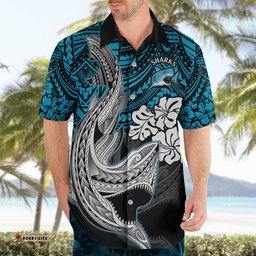 Custom Sharks Rugby Hawaiian Shirt Hibiscus and Sharkies Tattoo With Polynesian Pattern