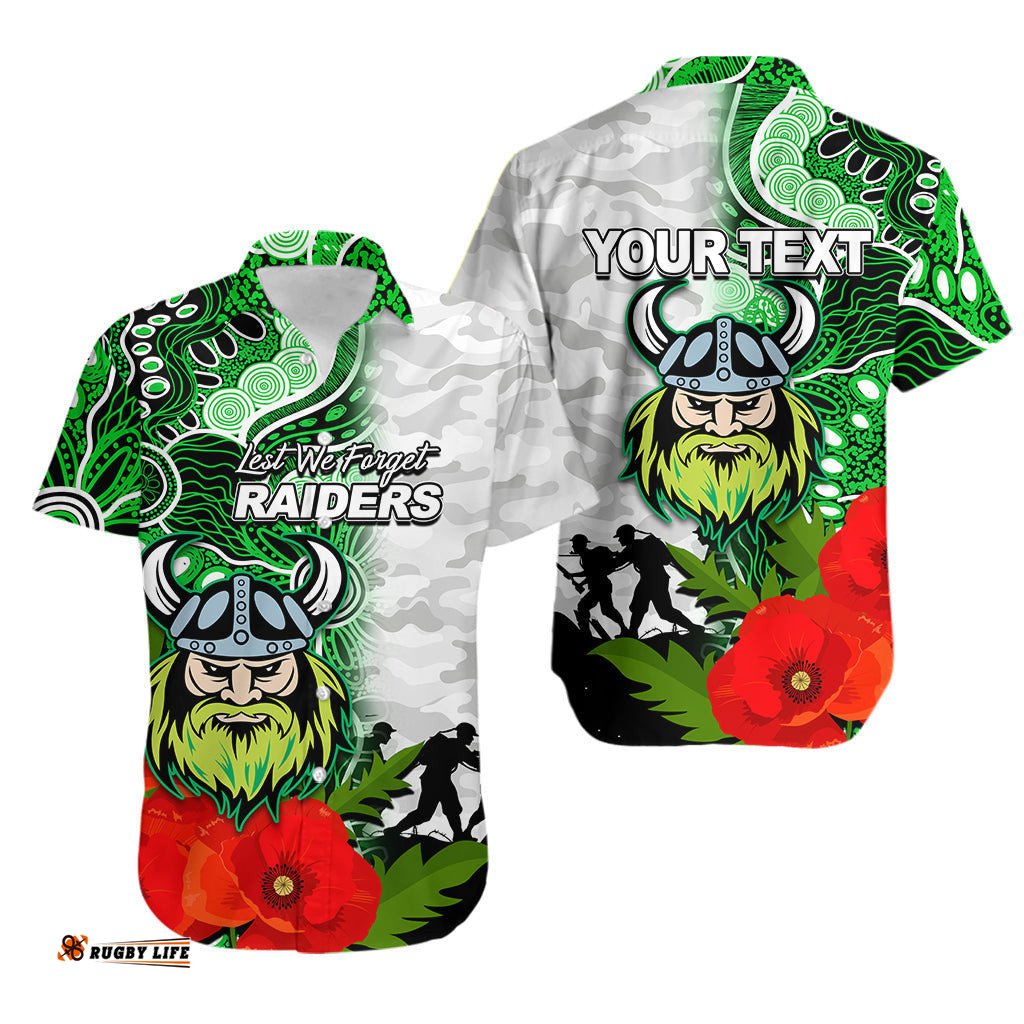 Custom Personalised Raiders ANZAC Day Aboriginal Mix Army Patterns Hawaiian Shirt