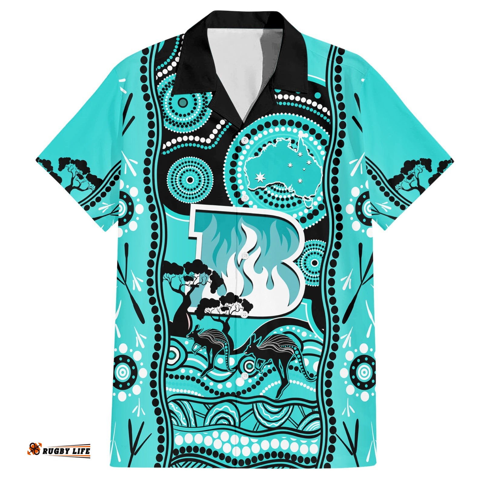 Custom Brisbane Heat Cricket Hawaiian Shirt Happy Australia Day Aboriginal Art