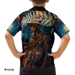 New Zealand Soldier ANZAC Day Hawaiian Shirt Silver Fern Starry Night Style