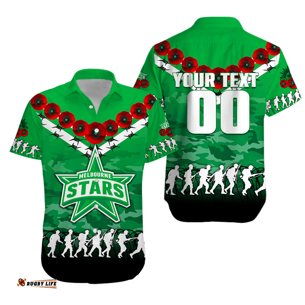 Custom Personalised Melbourne Stars ANZAC Hawaiian Shirt Camouflage With Poppy