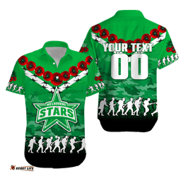 Custom Personalised Melbourne Stars ANZAC Hawaiian Shirt Camouflage With Poppy