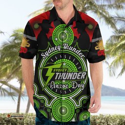 Sydney Thunder ANZAC 2024 Hawaiian Shirt Lest We Forget Poppy Mix Camouflage