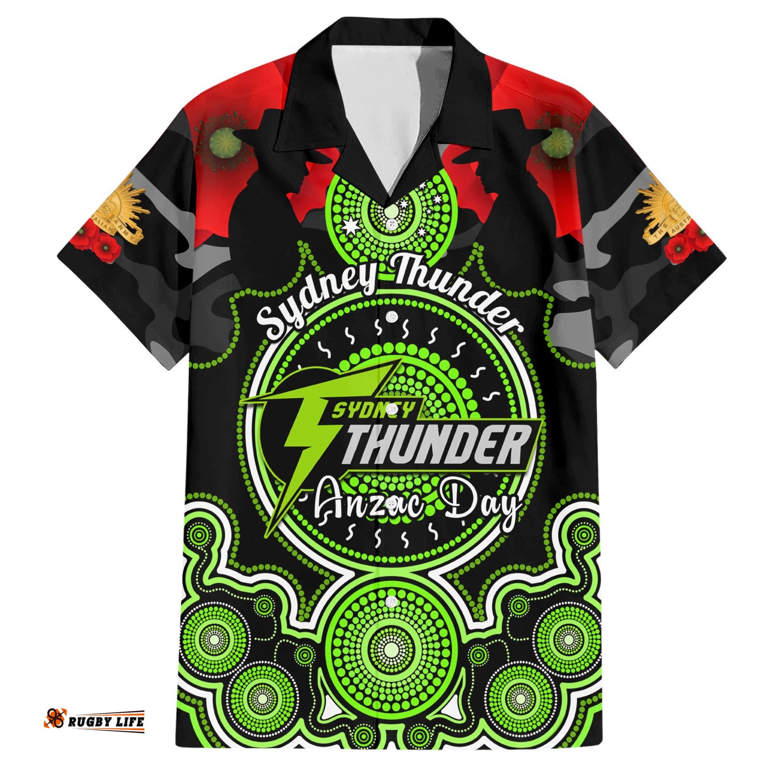 Sydney Thunder ANZAC 2024 Hawaiian Shirt Lest We Forget Poppy Mix Camouflage