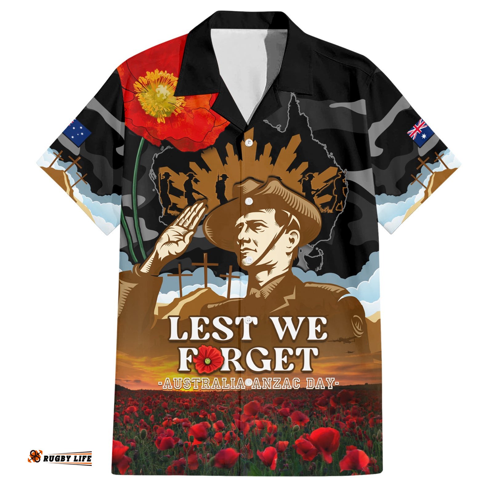 Australia ANZAC Day Hawaiian Shirt Lest We Forget Australian Army Corps